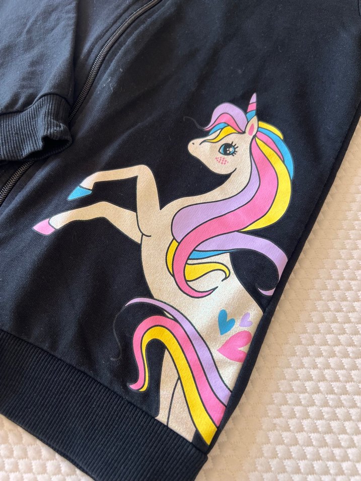 Kız Çocuk Gri Fermuarlı Unicorn Sweatshirt takım - Görsel 3