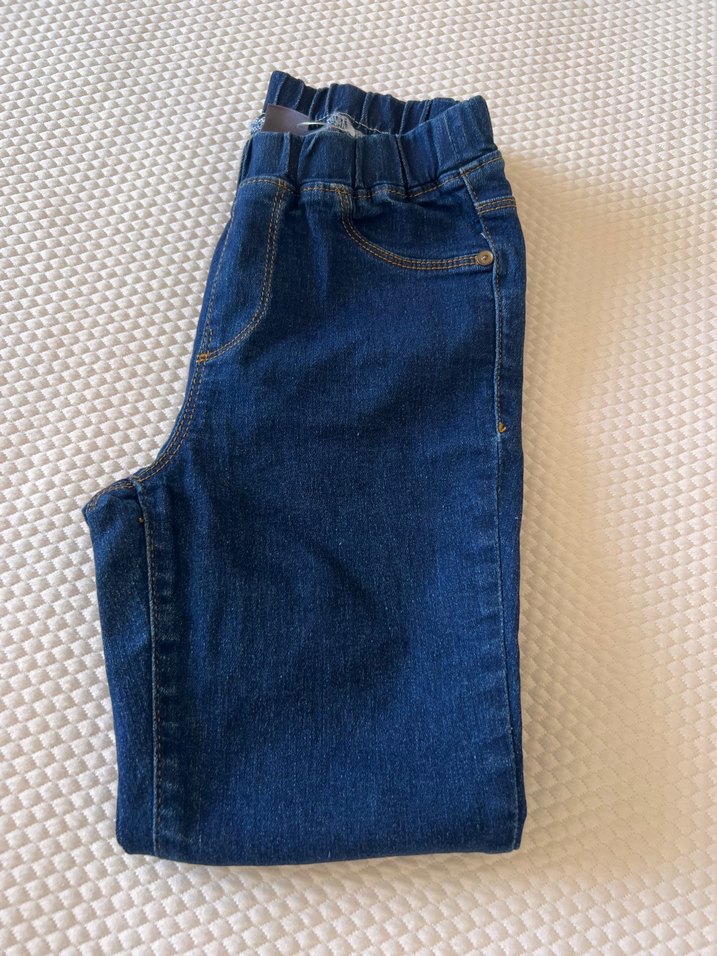 Kız Çocuk Elastik Bel Mavi Denim Pantolon - Görsel 4