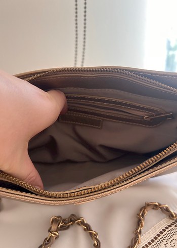 Bej Deri Zincir Detaylı Kadın Çanta - Görsel 4