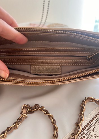 Bej Deri Zincir Detaylı Kadın Çanta - Görsel 3