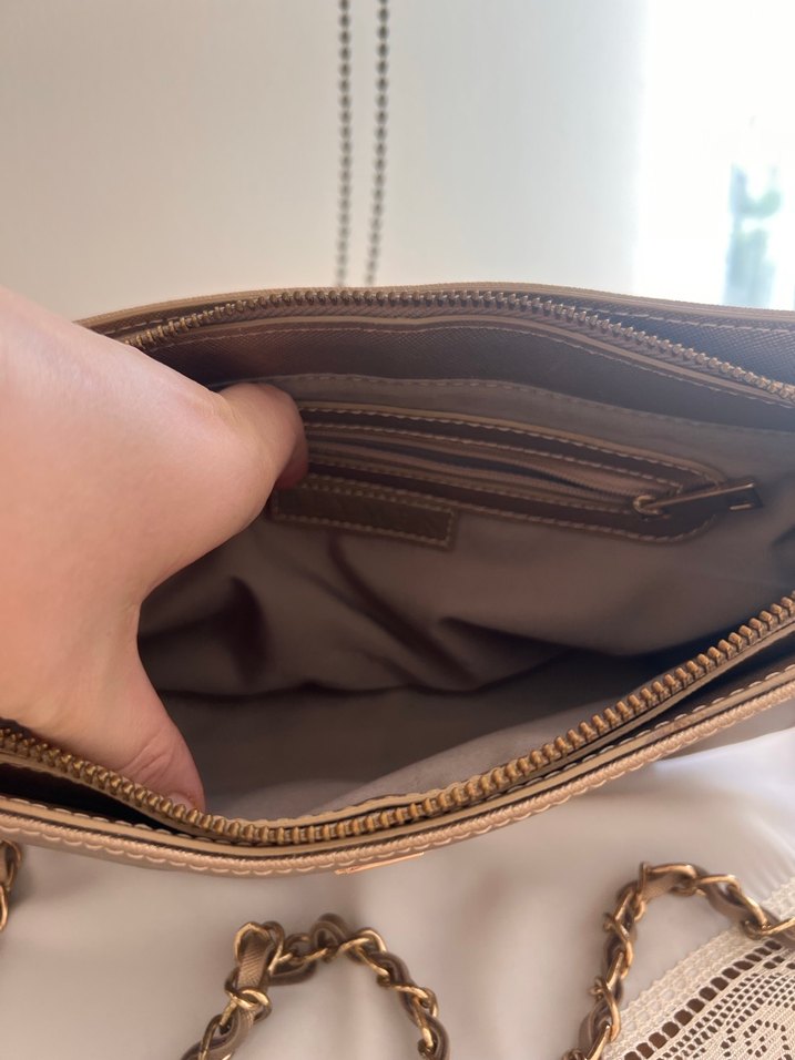 Bej Deri Zincir Detaylı Kadın Çanta - Görsel 4