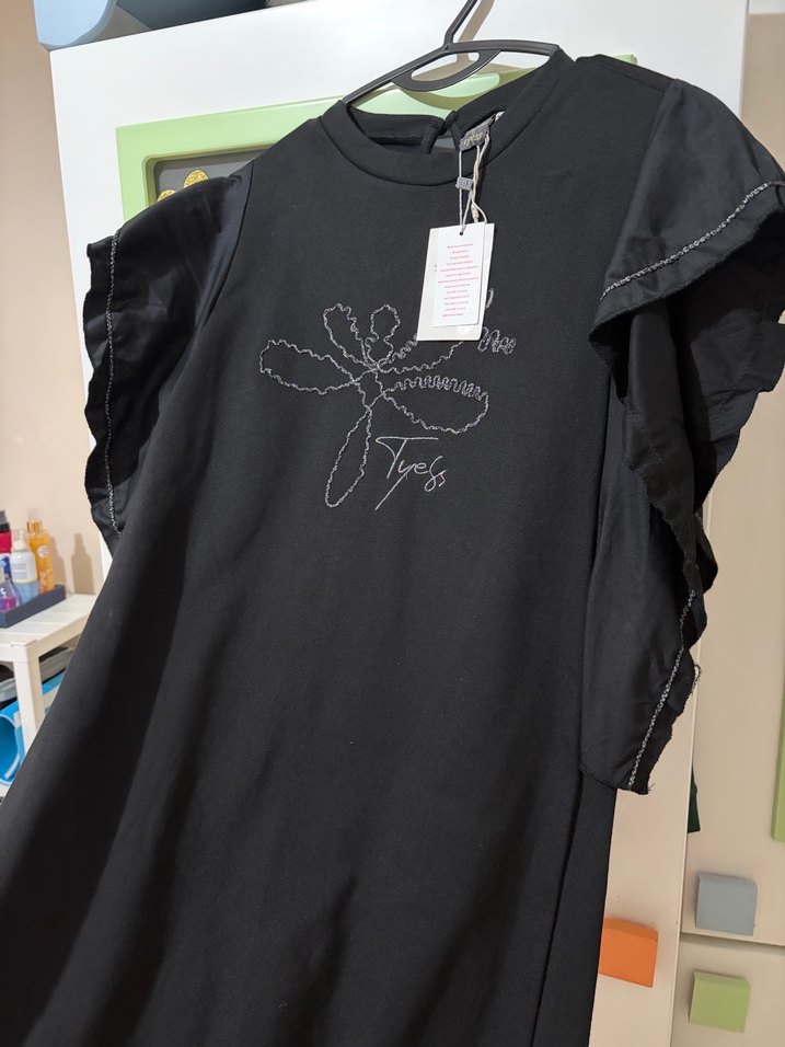 Siyah Fırfırlı kız çocuk elbise - Görsel 4