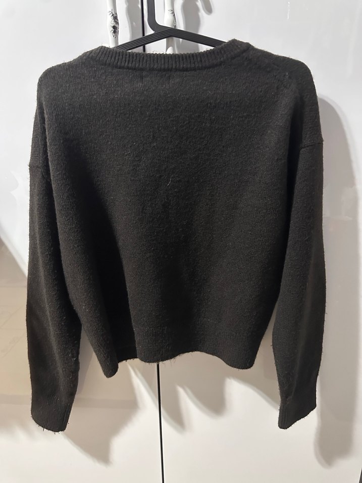 Koyu Kahve V Yaka Örgü Yün Kadın Kazak - Görsel 2