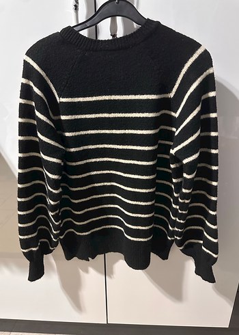 Çizgili Siyah Kadın Triko Kazak - Görsel 2