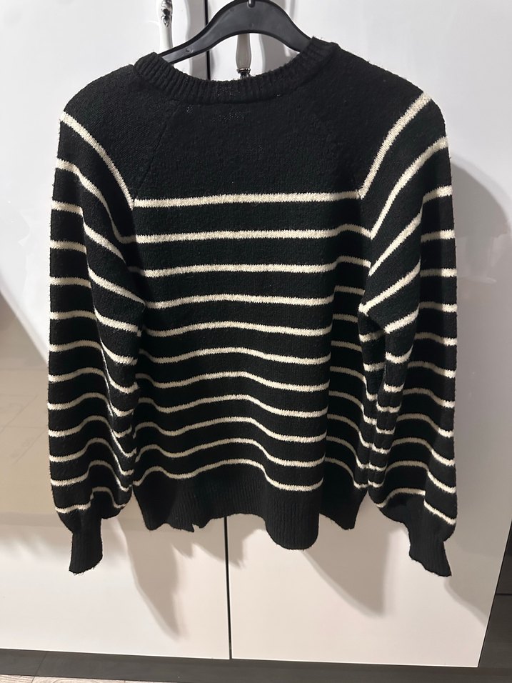 Çizgili Siyah Kadın Triko Kazak - Görsel 2