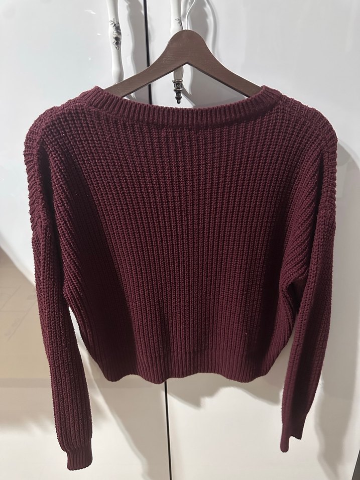 Bordo Örgü Kadın Triko Kazak - Görsel 2