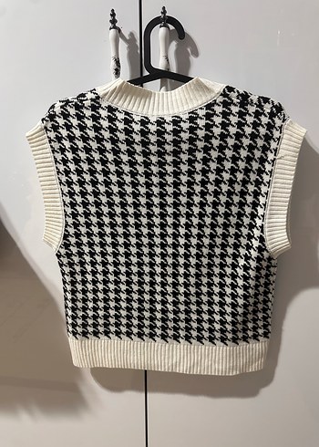 Ekoseli V Yaka Örgü Kadın Süveter - Görsel 2