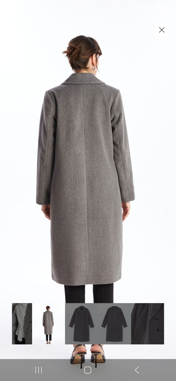 Gri Çift Düğmeli Kaban - Görsel 5