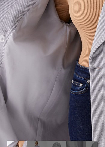 Gri Çift Düğmeli Kaban - Görsel 5