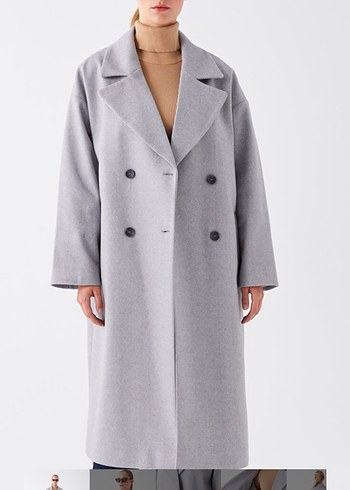 Gri Çift Düğmeli Kaban - Görsel 2