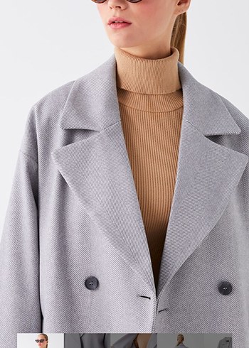 Gri Çift Düğmeli Kaban - Görsel 3