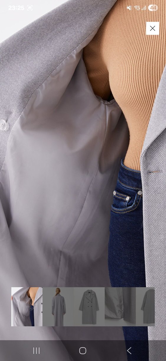 Gri Çift Düğmeli Kaban - Görsel 5