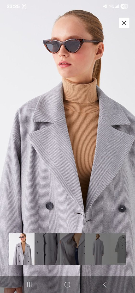 Gri Çift Düğmeli Kaban - Görsel 3