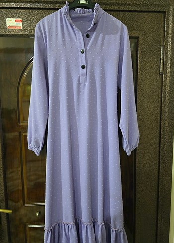 Uzun Kollu Mor Uzun Elbise - Görsel 2