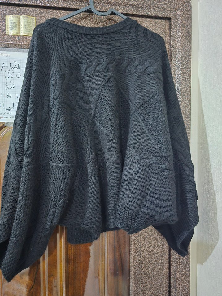 Siyah Örgü Salaş Uzun Kollu Kadın Kazak - Görsel 4