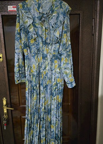 Kadın mavi Renkli Pilili Uzun Bohem Elbise - Görsel 2