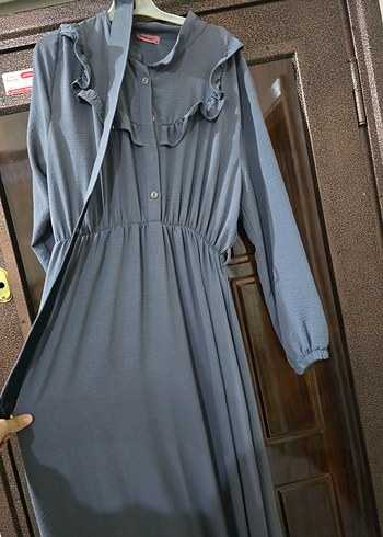 Gri Uzun Kollu Fırfırlı Salaş Elbise - Görsel 2