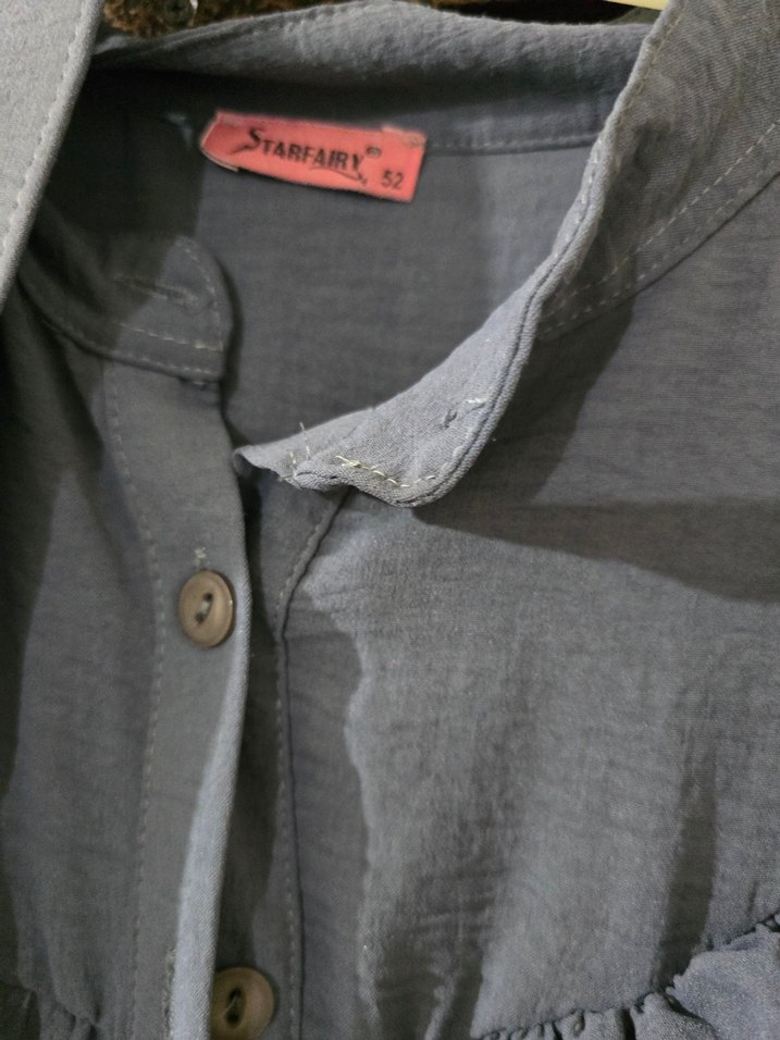 Gri Uzun Kollu Fırfırlı Salaş Elbise - Görsel 3