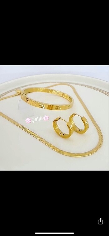 Beden Çelik cartier bileklik küpe kolye seti