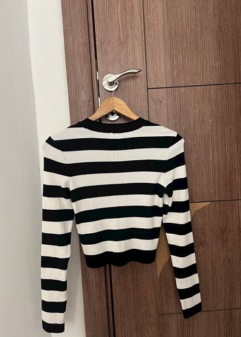 Uzun Kollu Siyah Beyaz Çizgili Triko Kazak - Görsel 3