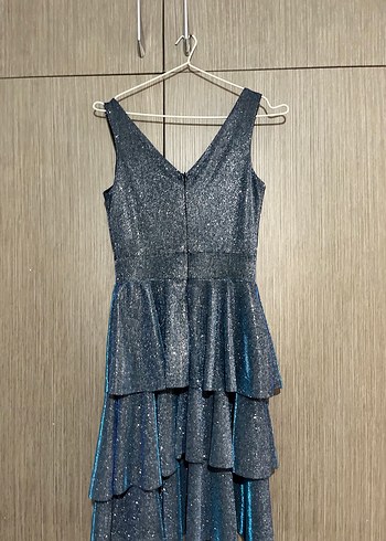 Simli Mavi Gri Mini Elbise - Görsel 3