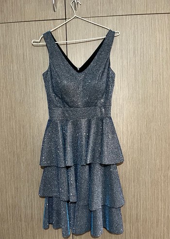 Simli Mavi Gri Mini Elbise - Görsel 2