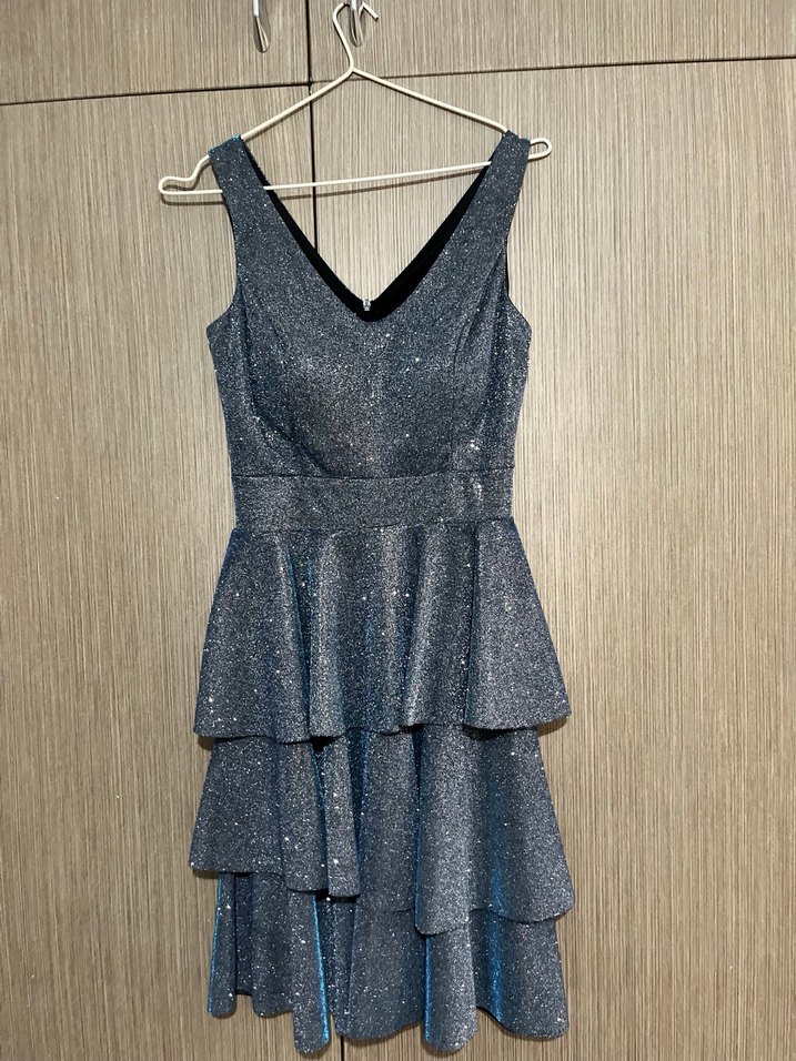 Simli Mavi Gri Mini Elbise - Görsel 2