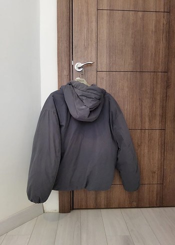 Gri Kapüşonlu Fermuarlı Kadın mont - Görsel 2