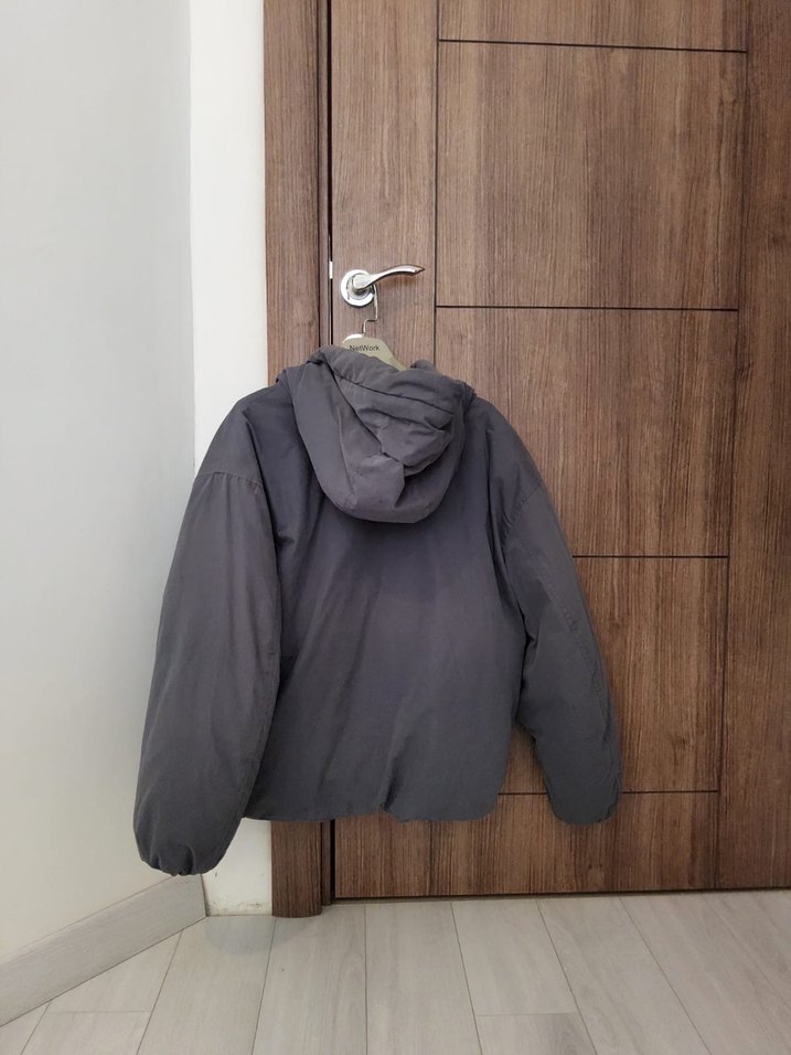 Gri Kapüşonlu Fermuarlı Kadın mont - Görsel 2