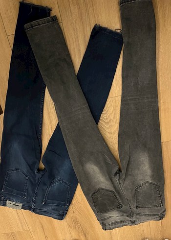 Stradivarius Kadın Gri Kemerli Normal Boy Kot Pantolon