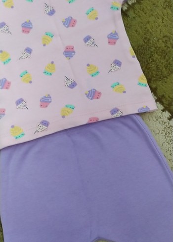 HelloBaby Lila Desenli Kız Bebek Kısa Kollu Takım