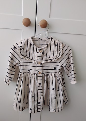 Kız Çocuk Beyaz Çizgili Elbise - Görsel 2