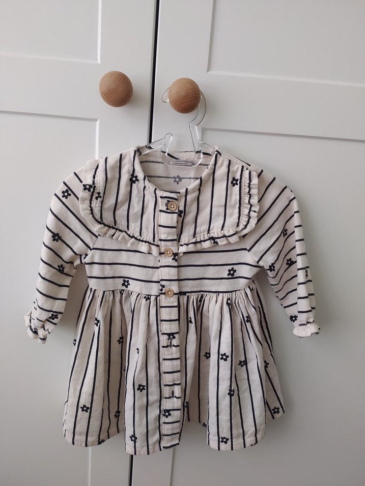 Kız Çocuk Beyaz Çizgili Elbise - Görsel 2