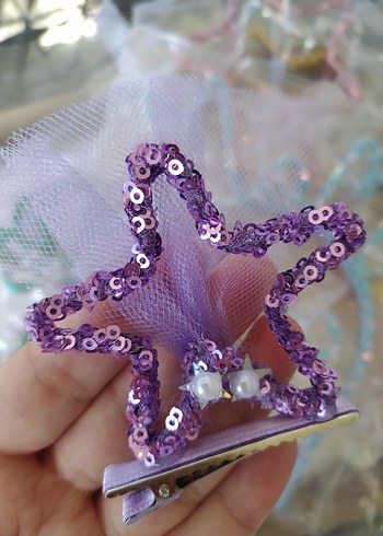 Mor Payetli Boncuklu Yıldız Saç Tokası - Görsel 2