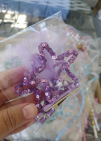 Mor Payetli Boncuklu Yıldız Saç Tokası - Görsel 3