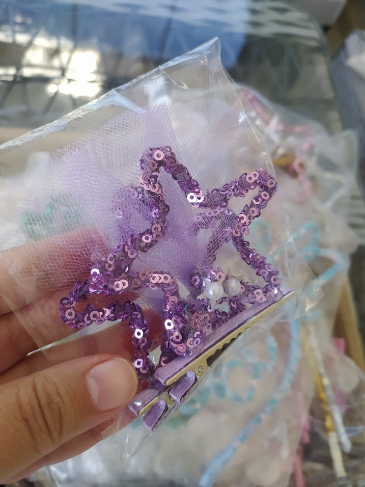 Mor Payetli Boncuklu Yıldız Saç Tokası - Görsel 3