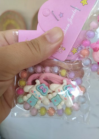 bileklikli pembe Boncuklu Çocuk Saç Tokası - Görsel 2