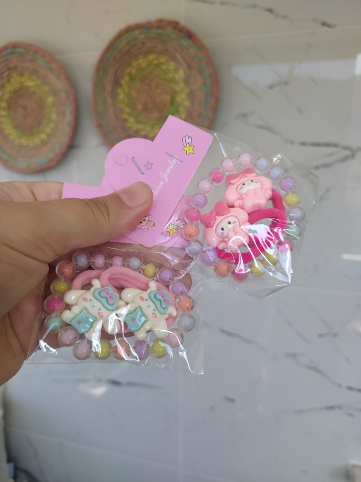 bileklikli pembe Boncuklu Çocuk Saç Tokası - Görsel 3