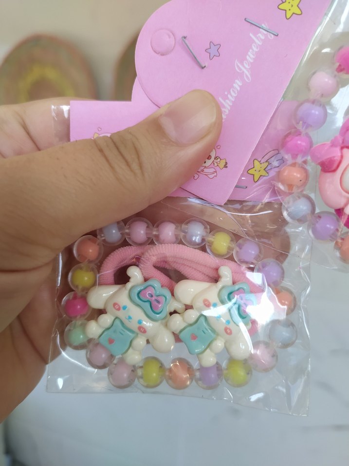 bileklikli pembe Boncuklu Çocuk Saç Tokası - Görsel 2