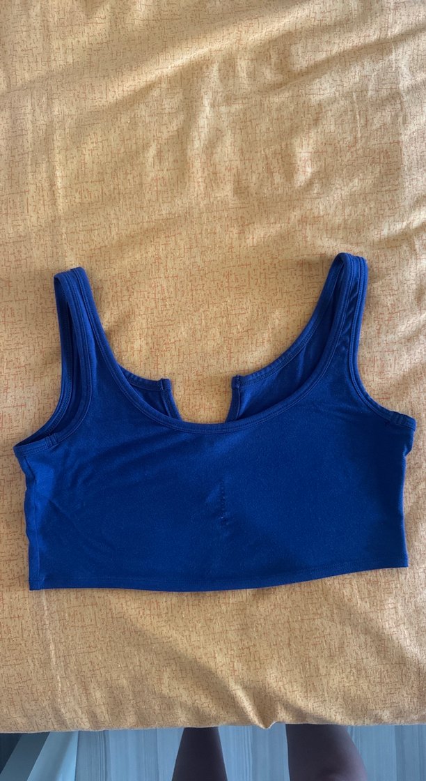 Kadın Lacivert V Yakalı Denim Crop Top - Görsel 2