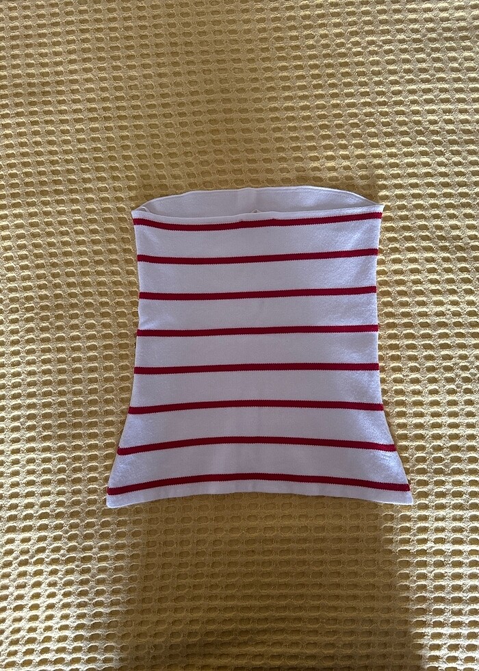Çizgili Straplez Üst - Görsel 2