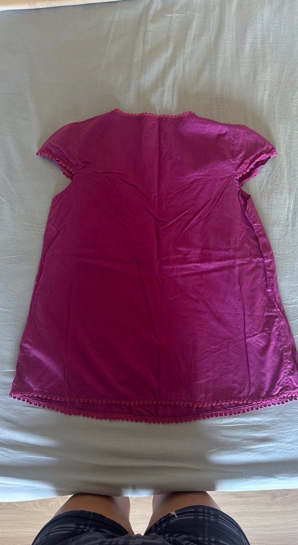 Pembe Saten Kız Bluzu, Kısa Kollu, Volanlı - Görsel 3