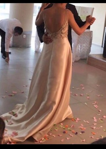 V Yaka Kolsuz Uzun A Kesim gold abiye - Görsel 2