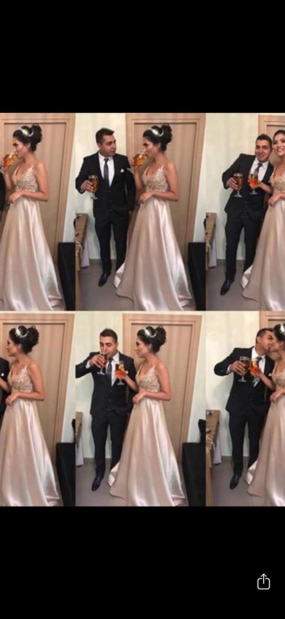 V Yaka Kolsuz Uzun A Kesim gold abiye - Görsel 3