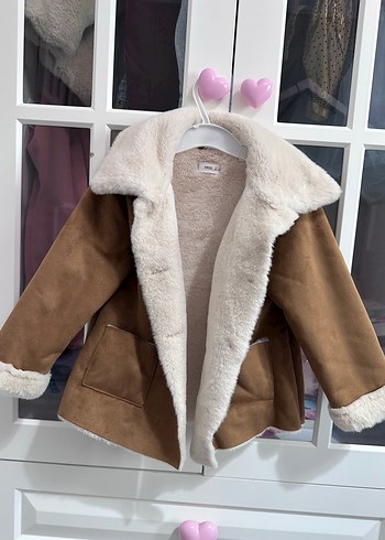 Mango Kız Çocuk Süet Tüylü Kahverengi Ceket - Görsel 4