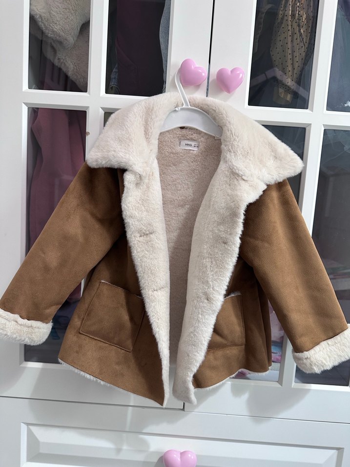 Mango Kız Çocuk Süet Tüylü Kahverengi Ceket - Görsel 4