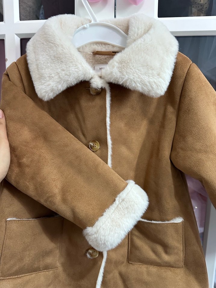 Mango Kız Çocuk Süet Tüylü Kahverengi Ceket - Görsel 3