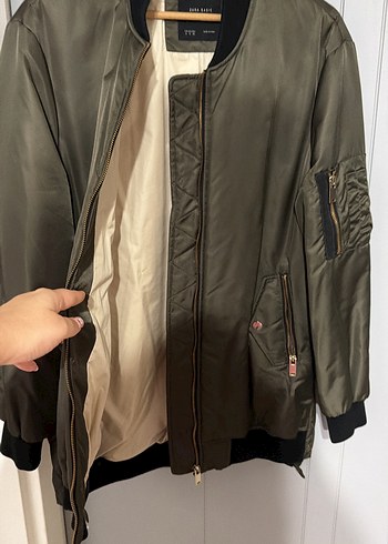 Kadın Haki Uzun Bomber Ceket zara - Görsel 2