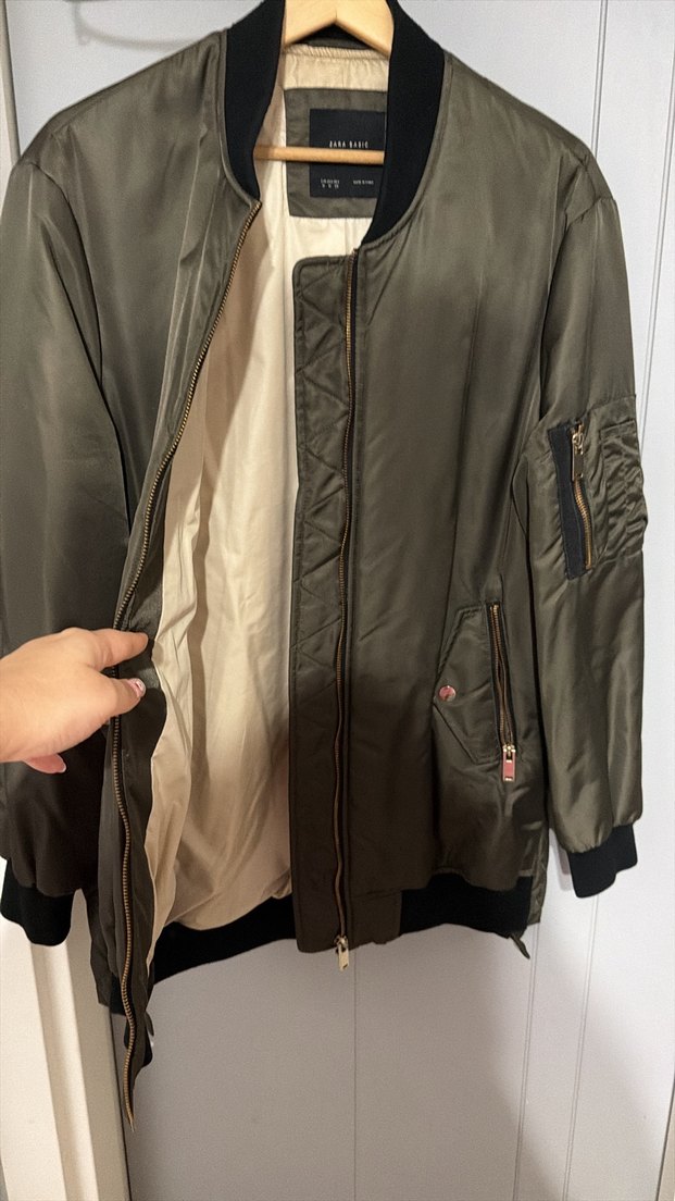 Kadın Haki Uzun Bomber Ceket zara - Görsel 2