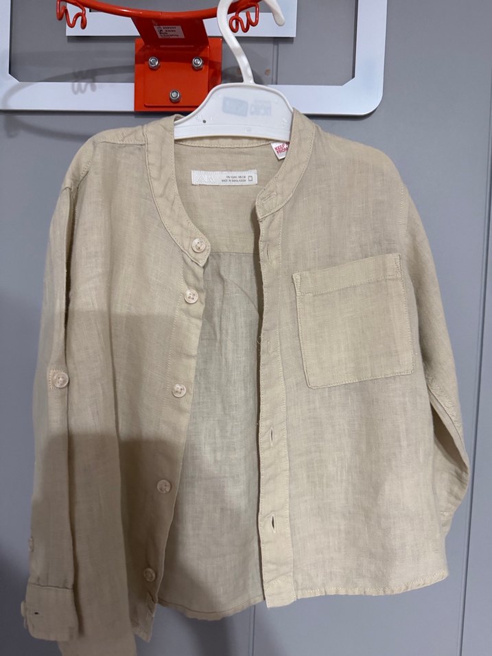 Bej Erkek Çocuk Keten Gömlek - Görsel 2